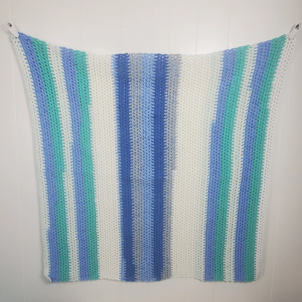 Handmade one of a kind crochet striped baby blanket 39